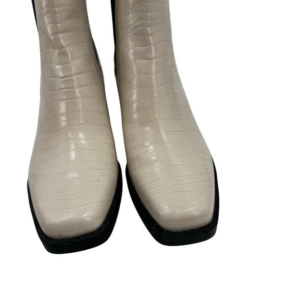 Open Edit Rectangular Toe Stacked Heel Croc-Embossed Ayla Chelsea Ivory boots - Picture 5 of 8